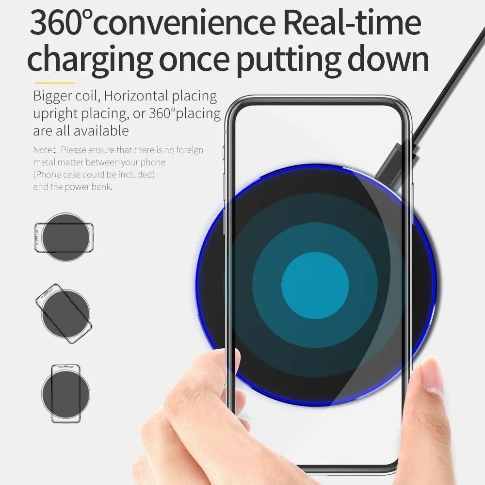 Black square ultra-thin wireless QI charging pad with dimensions 98mm by 98mm