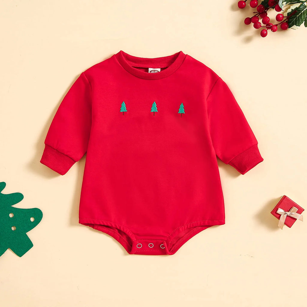 Baby Christmas cotton jumpsuit with printed hat, white or red, triangle style, sizes 60cm to 90cm