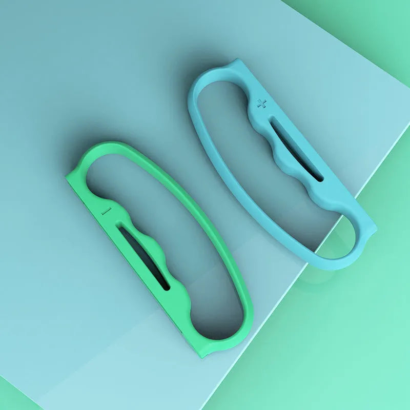 Two Nintendo Switch Joy-Con controller grips with hand ropes in assorted colours