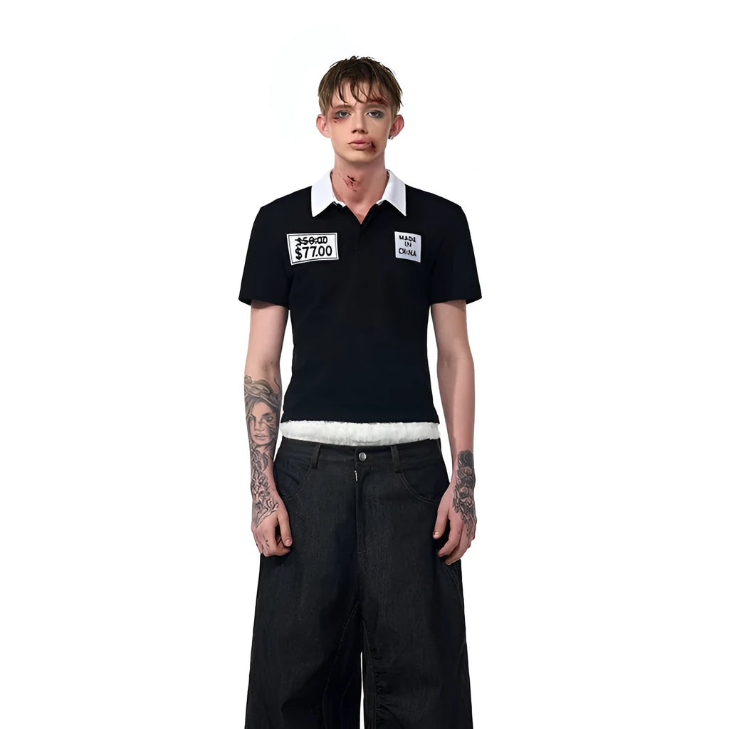 Men's slim fit short sleeve polo shirt with embroidery hat detail, black, summer casual top, sizes M L XL.