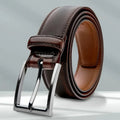 Men's genuine leather casual belt in 95-grain texture with alloy buckle shown in brown colour