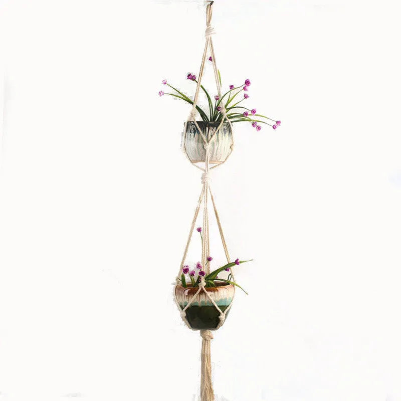 Woven wire plant basket with cotton rope material in desktop and wall hanging configurations
