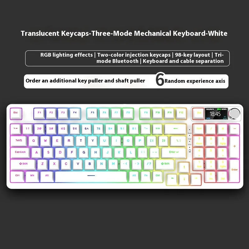 98-key wireless Bluetooth mechanical keyboard kit with metal control knob and multiple colour options