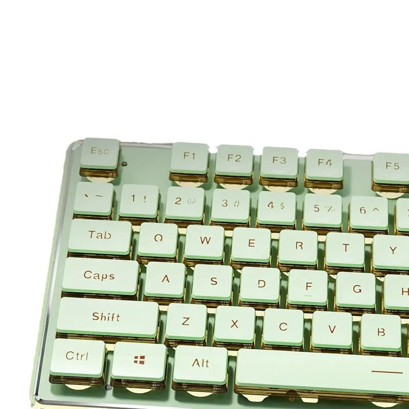 Prewalker V3 wired and wireless keyboard and mouse set in retro green colour on a desk