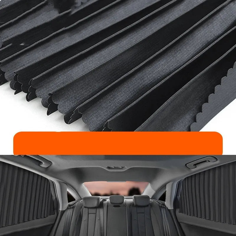 Retractable car sunshade curtain in thick opaque cloth with roller shutter mechanism