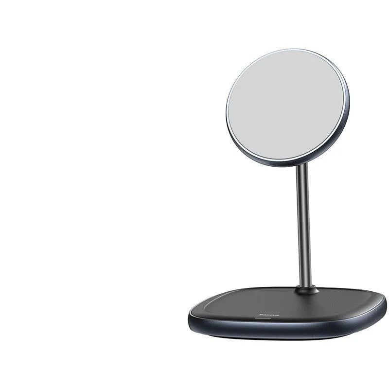 Swan magnetic desktop stand wireless charger in black colour charging an iPhone