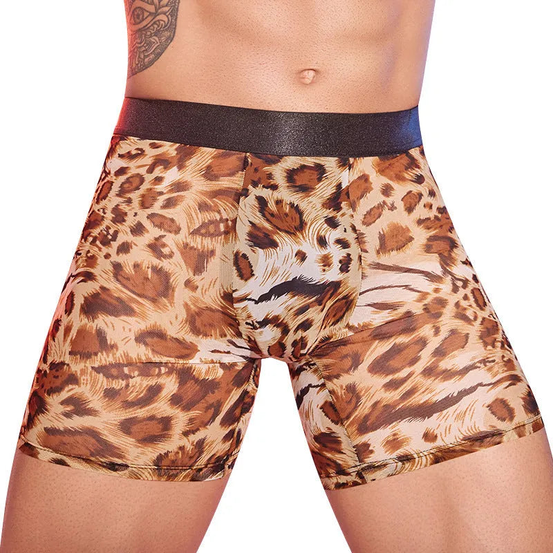 Men's leopard print boxer shorts with nylon fabric, free size design