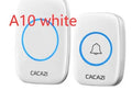 Wireless doorbell transmitter and plug-in receiver unit on a white background.