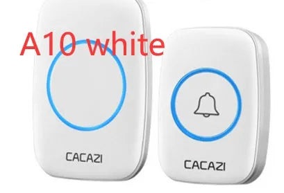 Wireless doorbell transmitter and plug-in receiver unit on a white background.