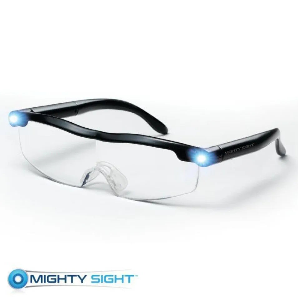 Transparent black USB LED reading glasses with scheduled illumination feature and ABS frame