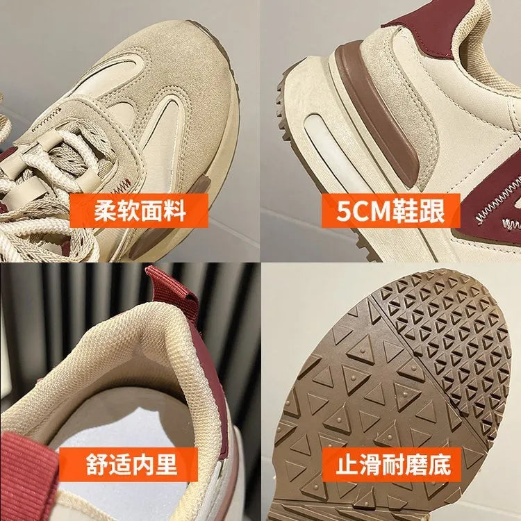 Women's black retro platform sports shoes with lace-up front and round toe on a rubber sole.