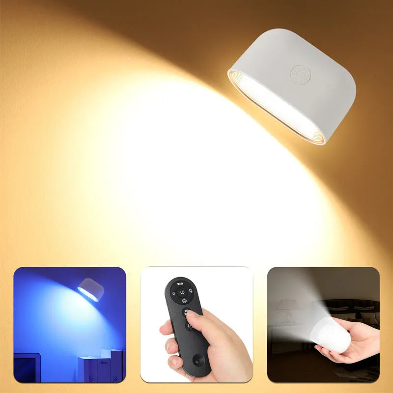 Oval shaped remote control touch wall lamp with adhesive mount and magnetic rotation