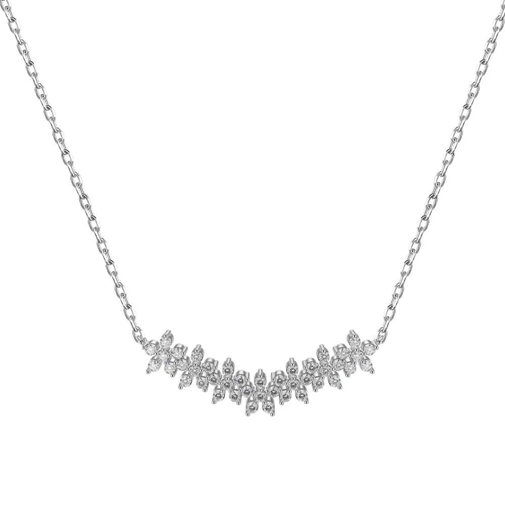 925 silver five petal flower zircon necklace platinum finish women's pendant