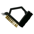 Triangular barbecue cleaning brush with stainless steel bristles and black PP plastic handle