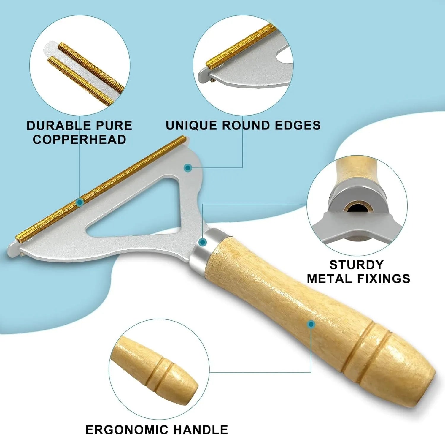 3-piece pet hair remover set with metal tool, silicone brush, and round carpet scraper on a fabric surface.