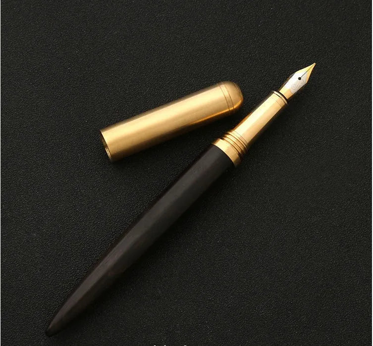 Brass and sandalwood fountain pen with 0.7mm nib on white background