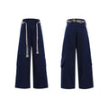 Men's straight-leg cotton jeans with decorative zipper details and tassel trim in dark colour options