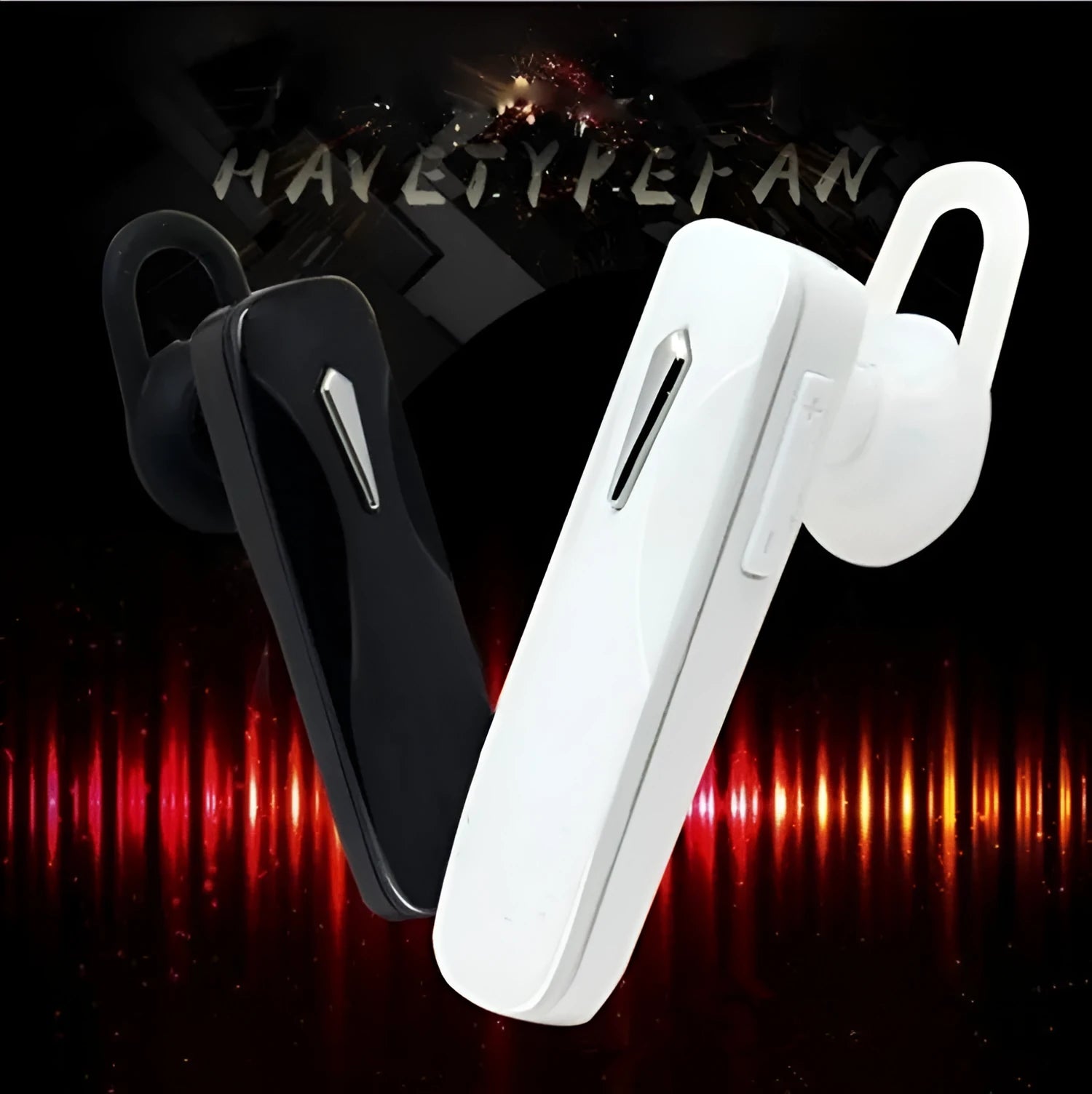 M163 car Bluetooth headset in black and white colour options showing call and music control buttons.
