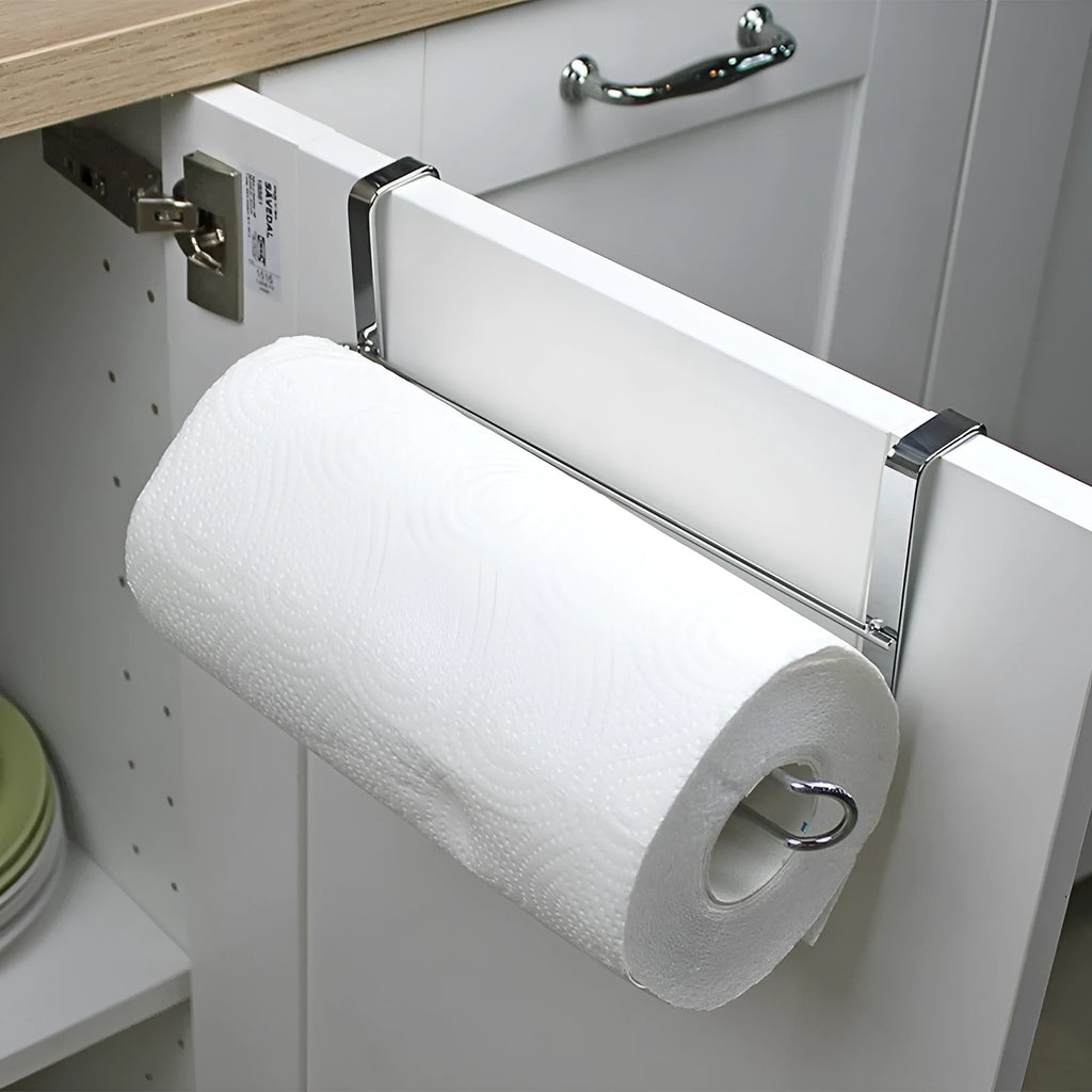 Silver stainless steel kitchen towel rack for cabinet door mounting without installation