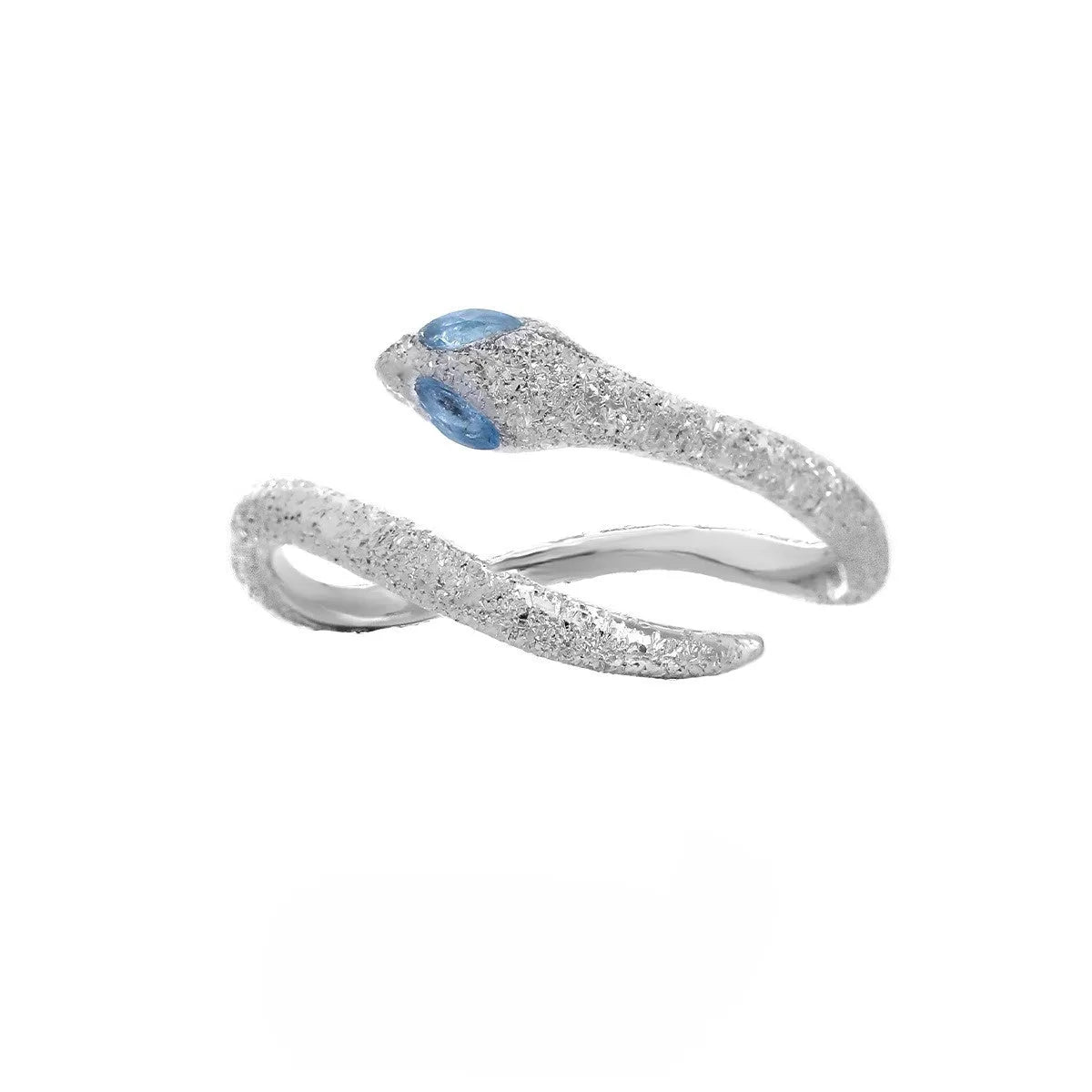 Silver adjustable snake ring with electroplated platinum finish and detailed zodiac design