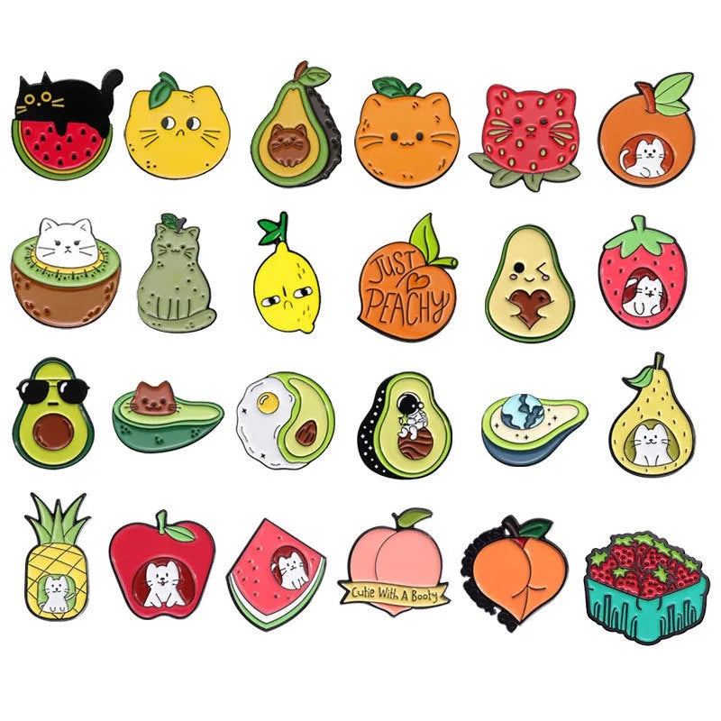 Colourful cartoon fruit metal brooch with European American style decorative design