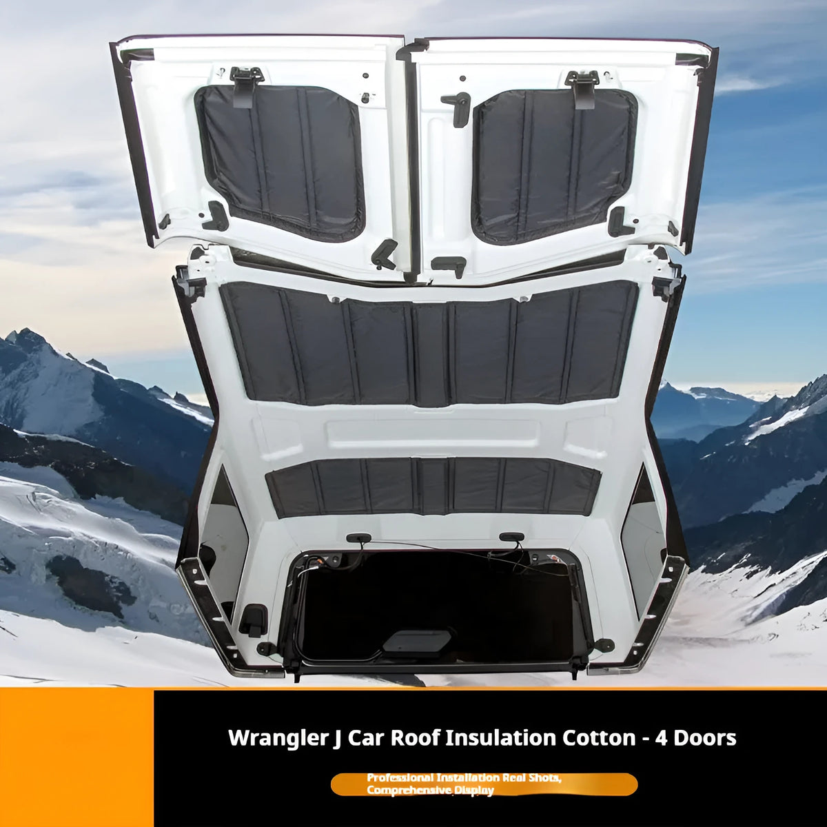 Black car roof insulation mat for Wrangler JL18 made from 600D Oxford cloth, PE board and thermal insulation foam
