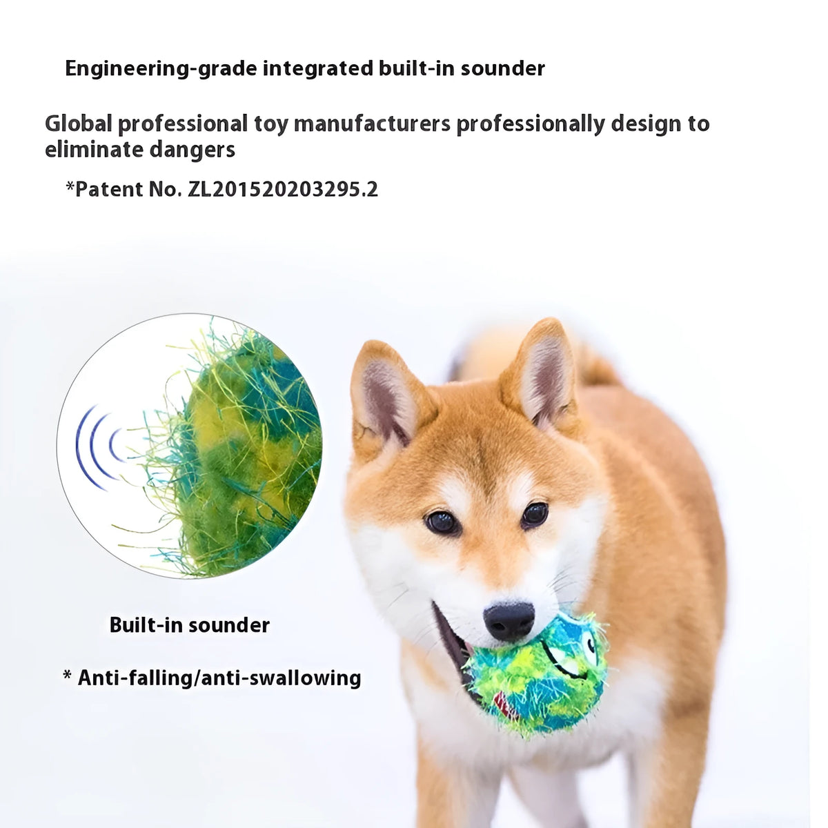 Rubber molar dog toy ball with plush sound, shown in orange yellow or yellow green