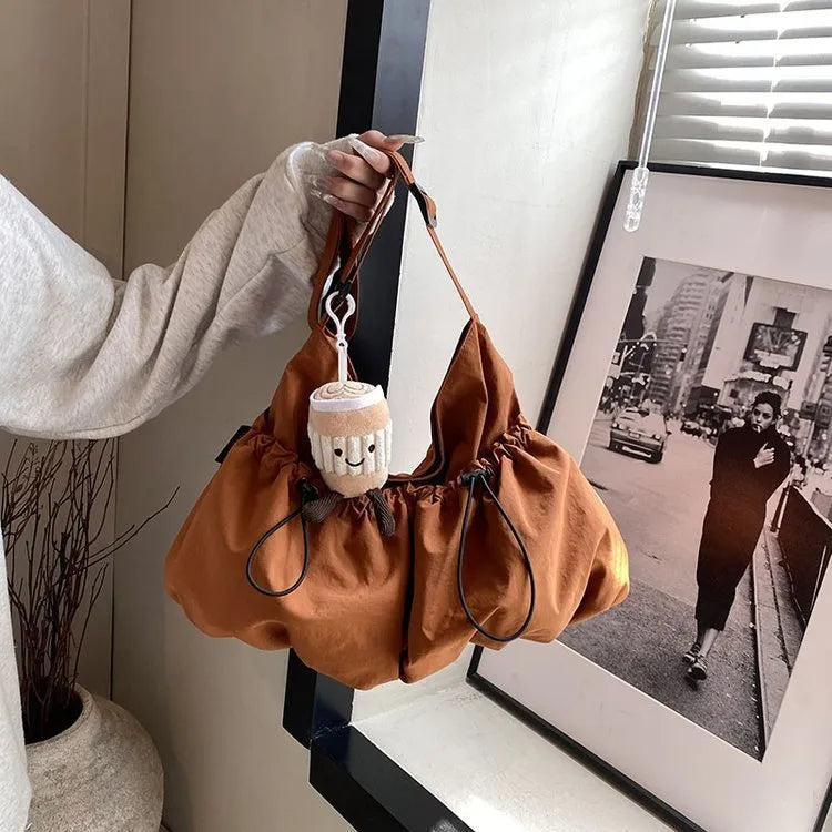 Polyester pleated crossbody student bag in street trend style with foldable design