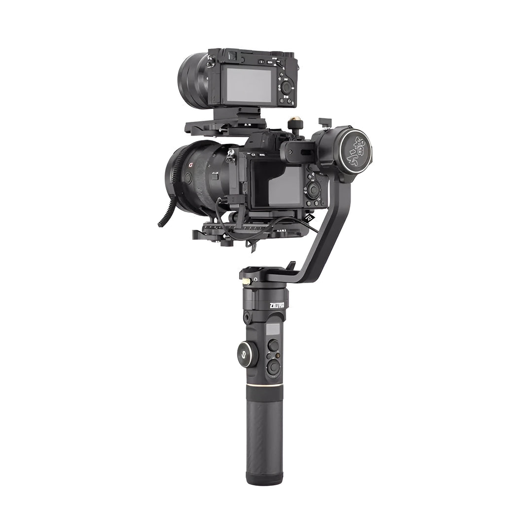 Black LinJia YunHe 2S camera handle extension kit showing dual grip positions with stabiliser accessory