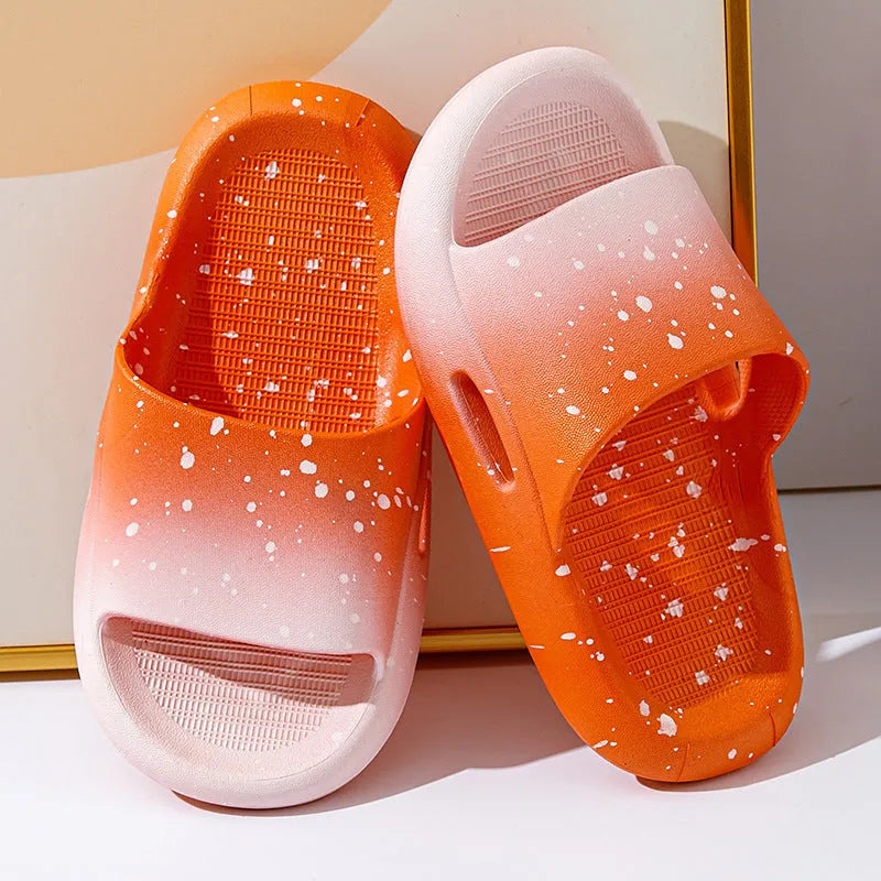 Gradient blue PVC children's slipper sandals on a white background, showing non-slip sole.