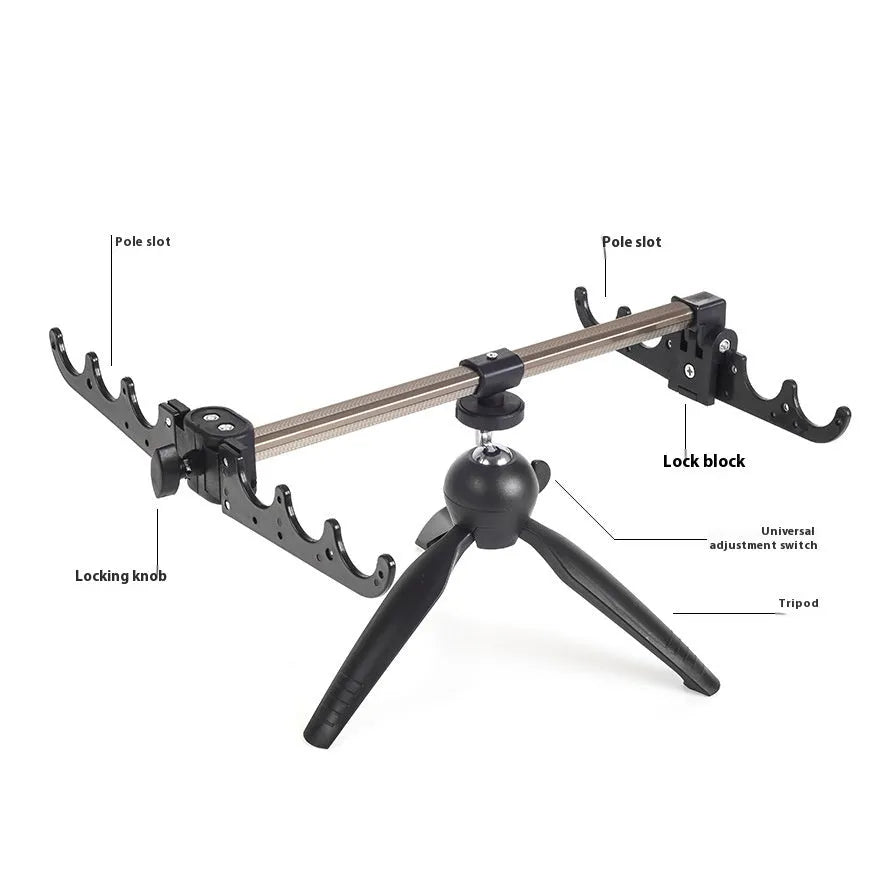 Aluminium ice fishing triangle rod holder bracket supporting a small fishing rod