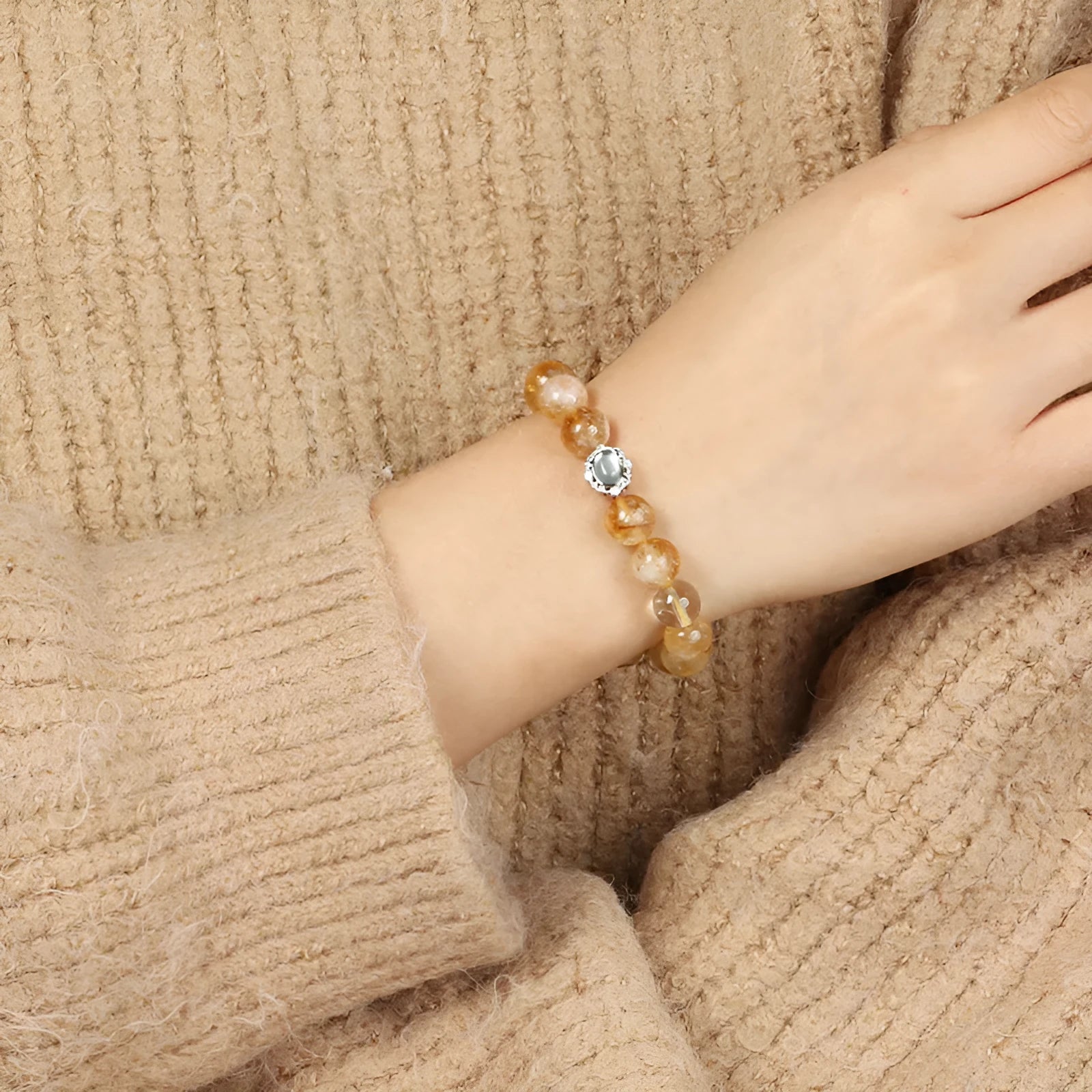 Citrine gemstone crystal bracelet with 10mm stones in geometry unisex design
