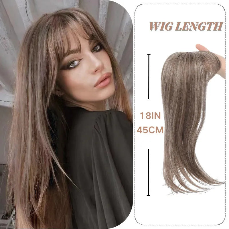 Synthetic clip-in wig hairpiece with inner buckle showing six colour style options