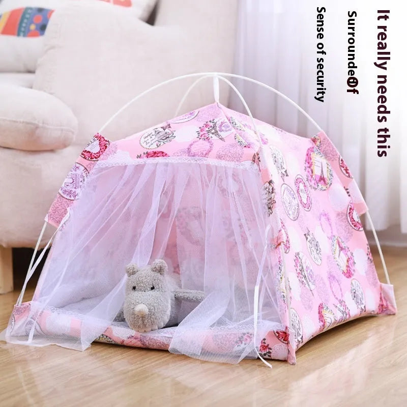 Cloth tent cat nest pet bed in M L XL with light pink light yellow beige and light blue colours