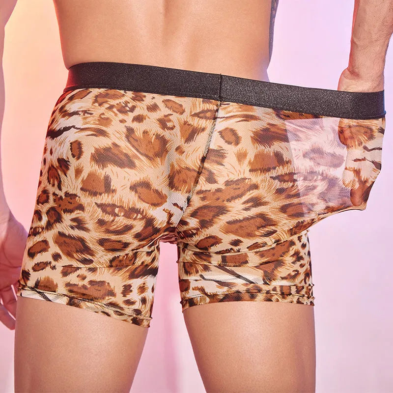 Men's leopard print boxer shorts with nylon fabric, free size design