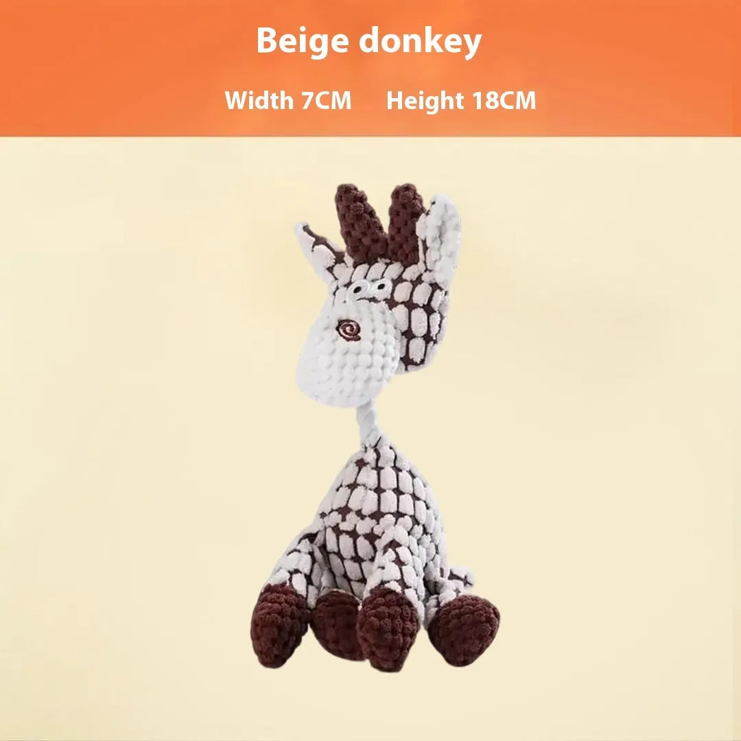 Bite-resistant plush dog toy in styles like blue elephant, rechargeable duck, and donkey.