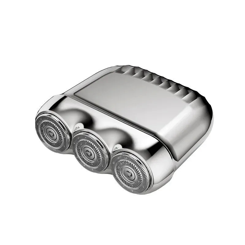 Three-head mini electric shaver in gun metal, orange, green, or blue colours