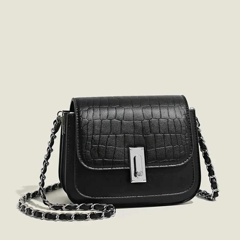 Soft PU crossbody shoulder bag in horizontal square shape with sewing thread detailing