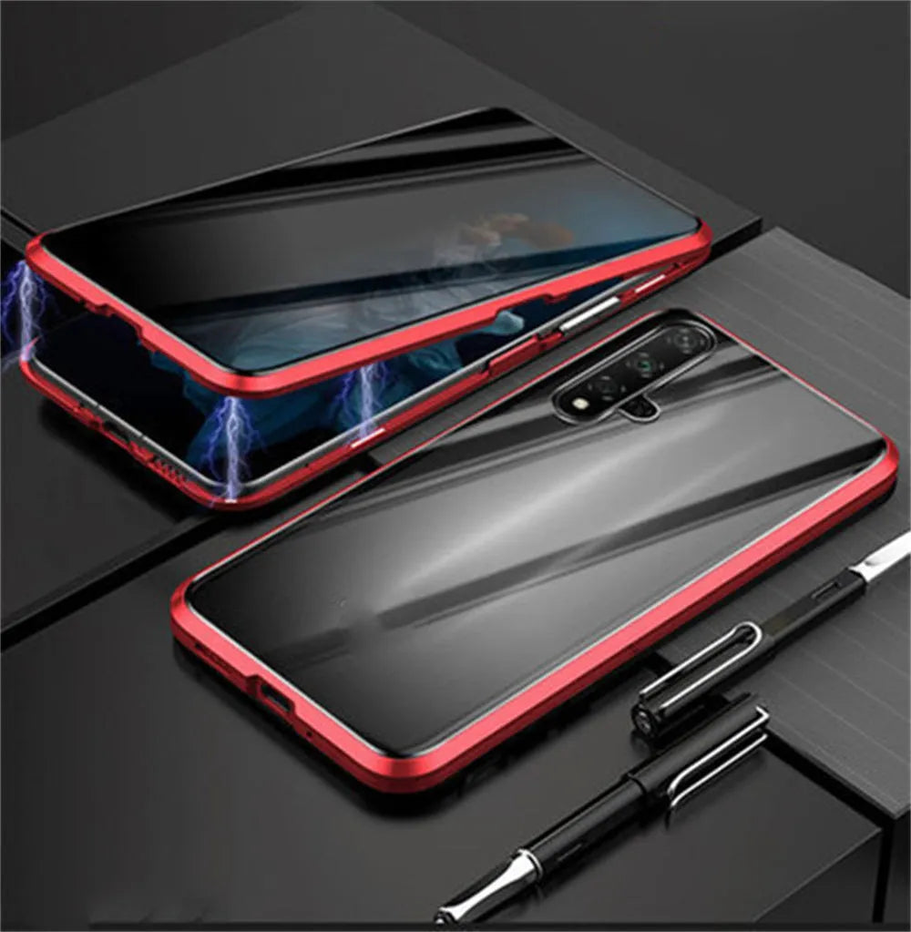 Anti-peep magnetic privacy glass case for iPhone XR XS Max X SE 2020 with metal edge and 9H tempered glass, 3-colour set