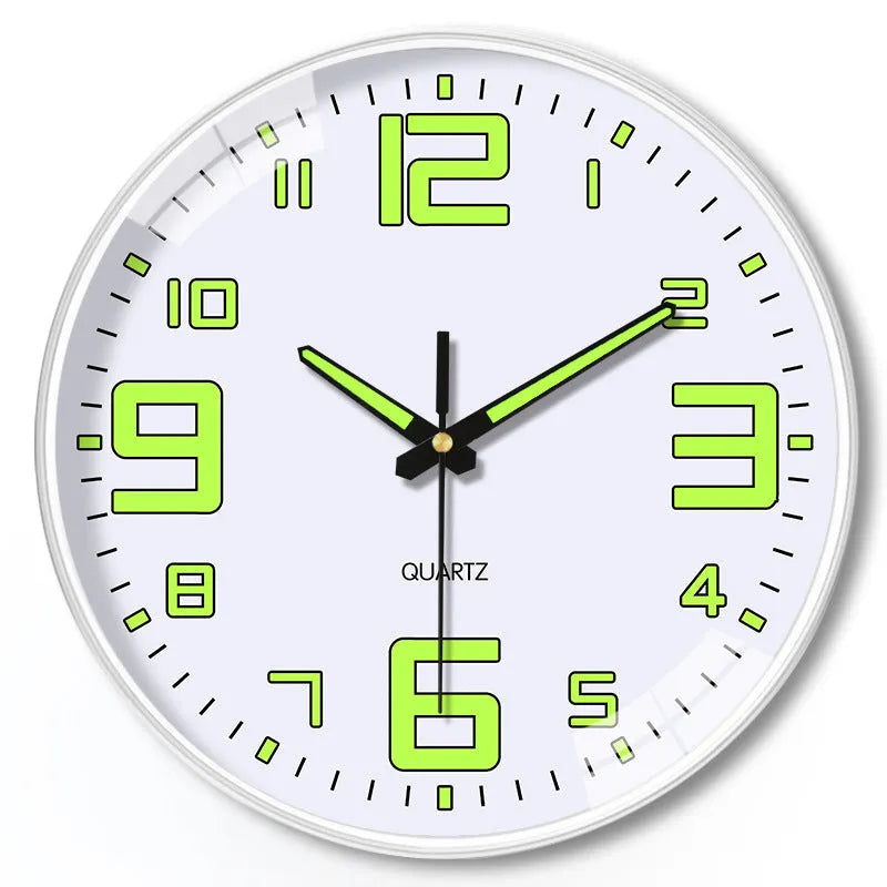 Modern 8-inch luminous wall clock with 20cm diameter and plastic case.