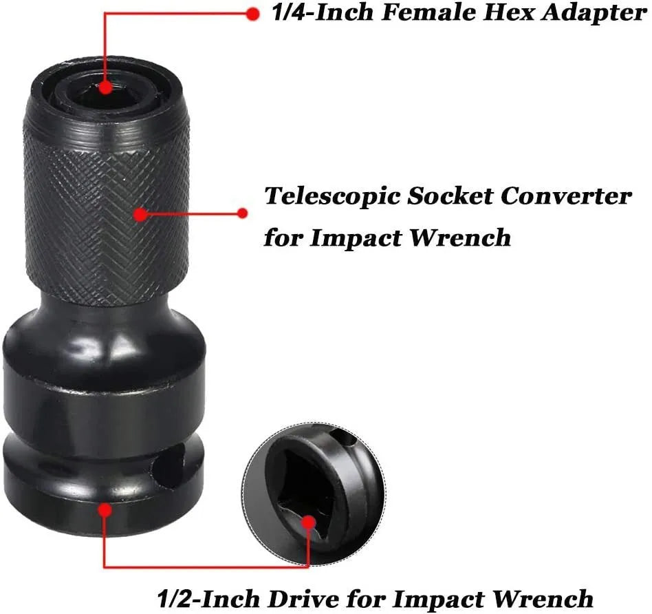No. 45 steel telescopic bit holder with hexagonal handle for 1/2" to 1/4" drive conversion.
