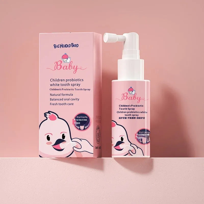 Children's probiotic teeth cleaning spray bottle with oral applicator, 40ml net content