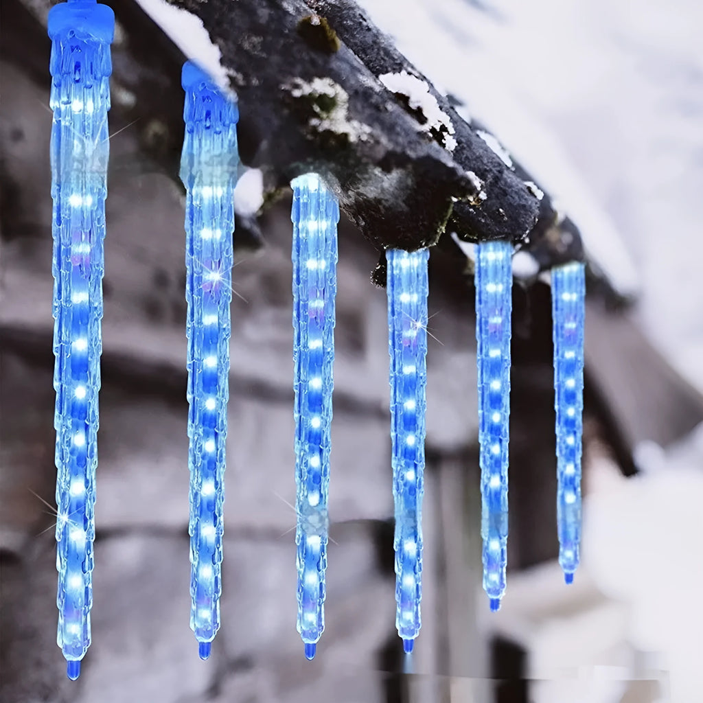 LED ice cone shaped meteor shower solar ornamental lamp with blue lights on bracket
