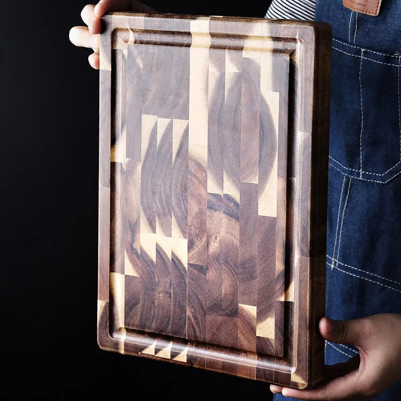 Brown acacia solid wood cutting board with 3cm thickness for kitchen food preparation