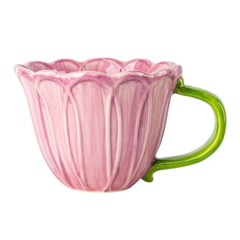 500ml floral ceramic breakfast cup in red or purple pastoral design