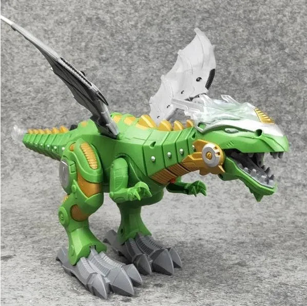Intelligent robot toy dinosaur with sound, light, and water spray mist, 47x27x18cm, in white or green