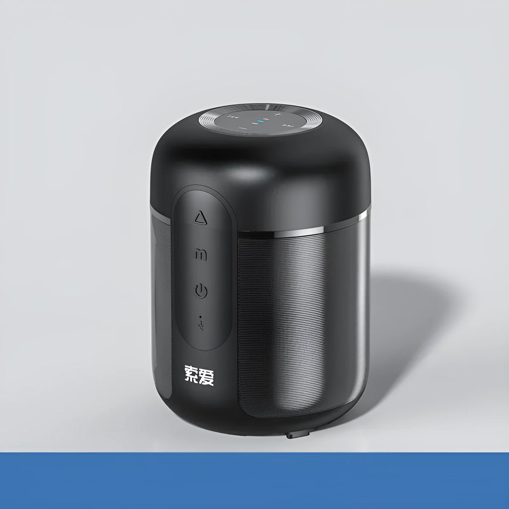 Black portable Bluetooth speaker with 30W output, showing front grille and compact size
