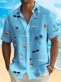 Men's loose fit Hawaiian shirt with digital print pattern in polyester fabric.