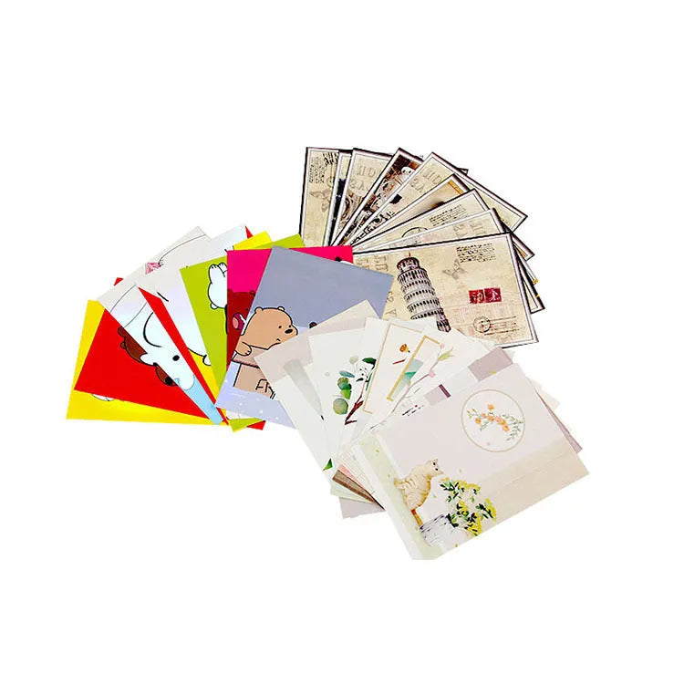 Set of nine retro-style postcards with cartoon illustrations of Paris towers and landmarks.