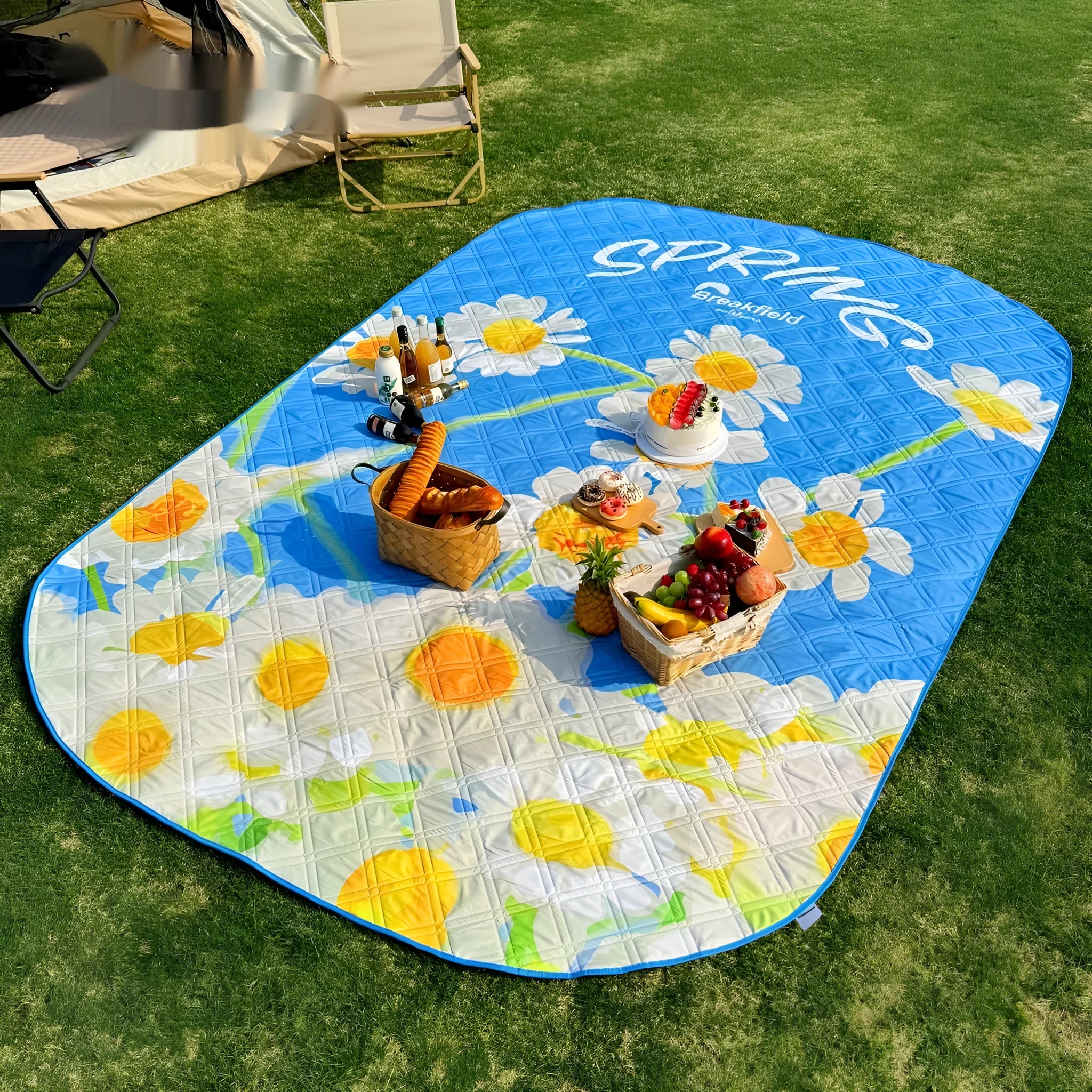 Waterproof brushed fabric picnic mat in seasonal colours measuring 2x3 metres for outdoor use